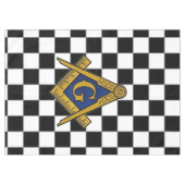 市松模様にマソニックフリーメゾンズスクエアとコンパス テーブルクロス (正面(横))