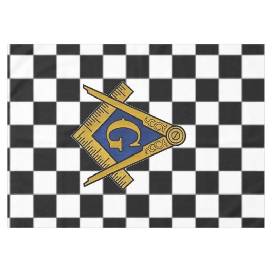 市松模様にマソニックフリーメゾンズスクエアとコンパス テーブルクロス (正面(横))