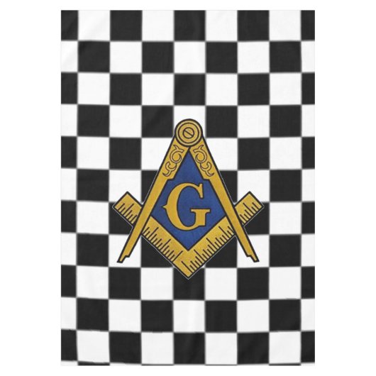 市松模様にマソニックフリーメゾンズスクエアとコンパス テーブルクロス (正面)