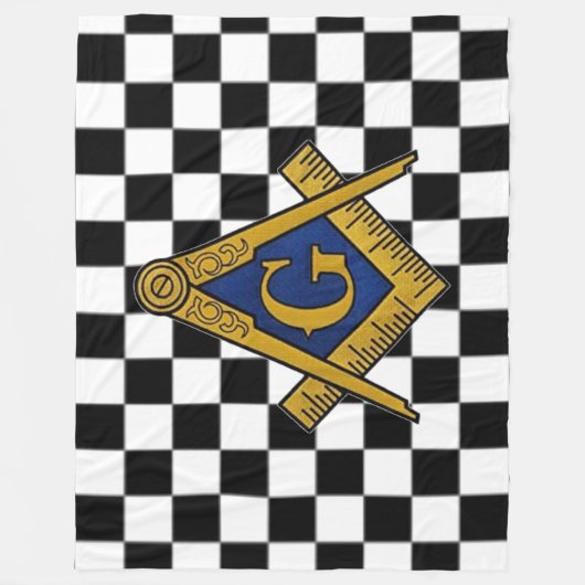 市松模様にマソニックフリーメゾンズスクエアとコンパス フリースブランケット (正面)