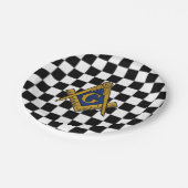 市松模様にマソニックフリーメゾンズスクエアとコンパス ペーパープレート (アングル)