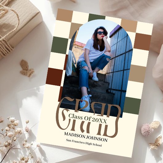 市松模様にレトログラード'25 Arch写真卒業 招待状