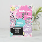 市松模様にレトログルーヴィディスコ1st誕生日パーティー 招待状 (スタンド正面)