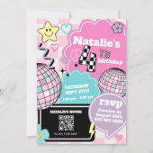 市松模様にレトログルーヴィディスコ4th誕生日パーティー 招待状 (正面)