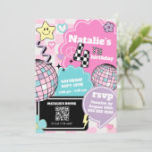 市松模様にレトログルーヴィディスコ4th誕生日パーティー 招待状 (スタンド正面)