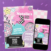 市松模様にレトロGroovy Disco 3rd誕生日パーティー 招待状