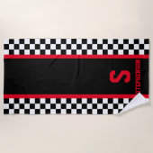 市松模様にレースストライプレース赤黒 ビーチタオル (正面)
