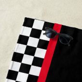 市松模様にレースストライプレース赤黒 ビーチタオル (インサイチュ)