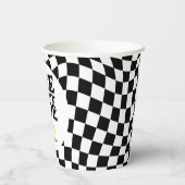 市松模様に名門私立校風のスマイルワンハッピードダデ1歳の誕生日 紙コップ (裏面)