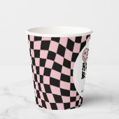 市松模様に名門私立校風のスマイルワンハッピーバーブ1歳 紙コップ (正面)