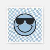 市松模様に名門私立校風のWavy Blueクールスマイル誕生日 スタンダードカクテルナプキン (正面)