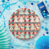 市松模様に天使やトナカイや木の模様 ペーパープレート (パーティー)