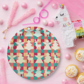 市松模様に天使やトナカイや木の模様 ペーパープレート (パーティー)