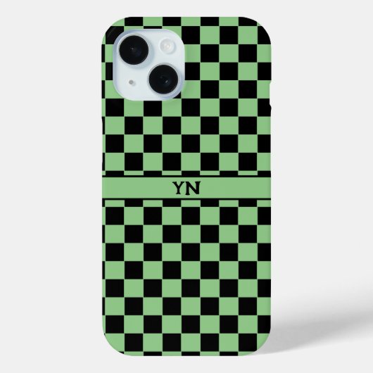 市松模様に市松模様に黒と緑のイニシャル名 Case-Mate iPhoneケース (裏面)
