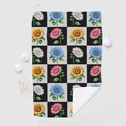市松模様に数々の色ひまわりフローラデザイン ゴルフタオル (インサイチュ)