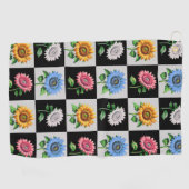 市松模様に数々の色ひまわりフローラデザイン ゴルフタオル (横)