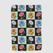 市松模様に数々の色ひまわりフローラデザイン ゴルフタオル (正面)