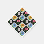 市松模様に数々の色ひまわりフローラデザイン スタンダードカクテルナプキン (角)