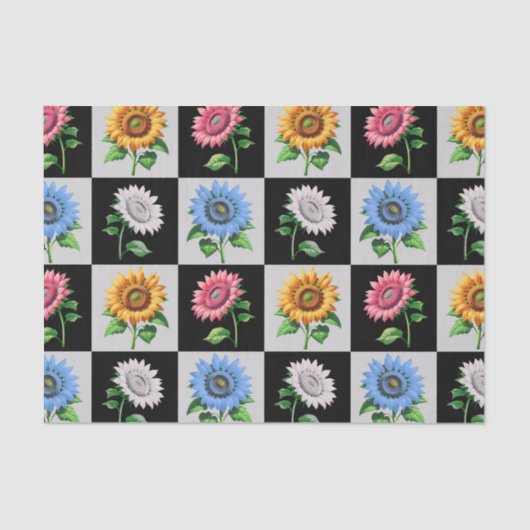 市松模様に数々の色ひまわりフローラデザイン 薄葉紙 (正面)