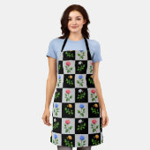 市松模様に数々の色バラフローラデザイン エプロン (着用した状態)