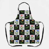 市松模様に数々の色バラフローラデザイン エプロン (正面)