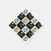 市松模様に数々の色バラフローラデザイン スタンダードカクテルナプキン (角)