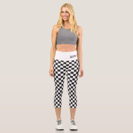 市松模様に旗競走スポーツカスタム文字INDY車 カプリレギンス