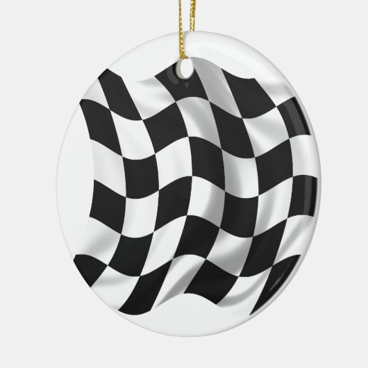市松模様に旗 – レーシングフラグ セラミックオーナメント (左)