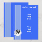 市松模様に旗;青 招待状 (正面/裏面)