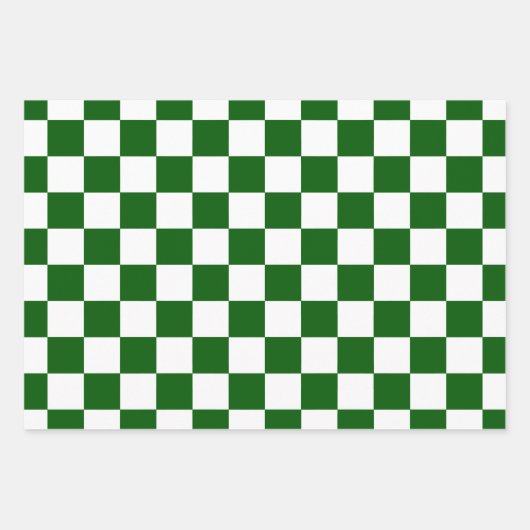 市松模様に板パターン白X緑 ラッピングペーパーシート (正面3)