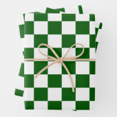 市松模様に板パターン白X緑 ラッピングペーパーシート (インサイチュ)