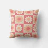 市松模様に桃ファズオレンジ色の花 クッション (裏面)
