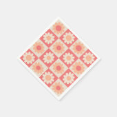 市松模様に桃レトロ花のパターン スタンダードカクテルナプキン (角)