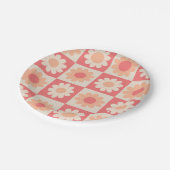市松模様に桃レトロ花のパターン ペーパープレート (アングル)