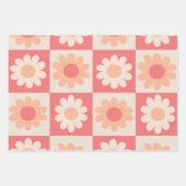 市松模様に桃レトロ花のパターン ラッピングペーパーシート (正面2)