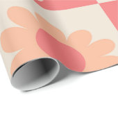 市松模様に桃レトロ花のパターン ラッピングペーパー (ロールコーナー)