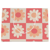 市松模様に桃レトロ花のパターン ラージペーパーバッグ (正面)