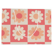 市松模様に桃レトロ花のパターン ラージペーパーバッグ (裏面)