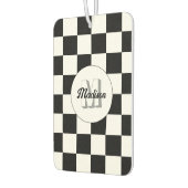 市松模様に正方形の白黒レトロモノグラム カーエアーフレッシュナー (左)