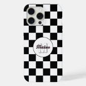 市松模様に正方形の白黒レトロモノグラム iPhoneケース (裏面)