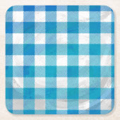 市松模様に水牛の格子青と白 スクエアペーパーコースター (正面)