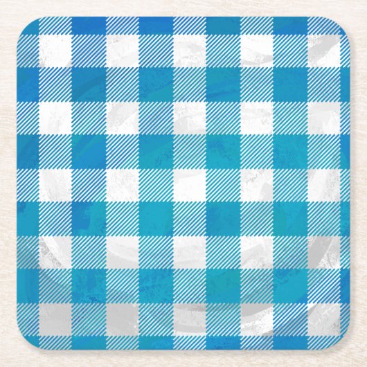 市松模様に水牛の格子青と白 スクエアペーパーコースター (正面)