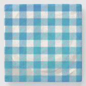 市松模様に水牛の格子青と白 ストーンコースター (正面)