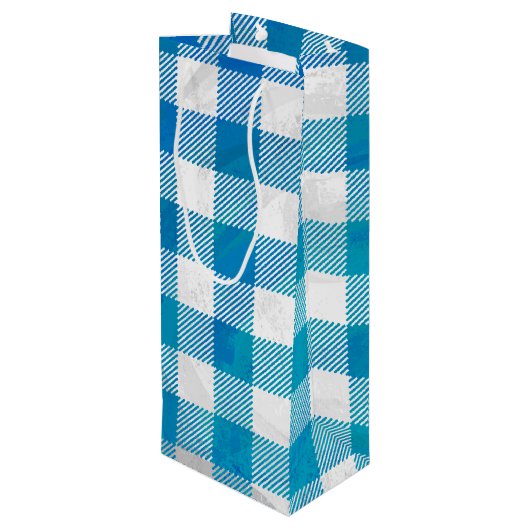 市松模様に水牛の格子青と白 ワインギフトバッグ (裏面アングル)