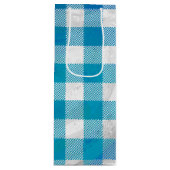 市松模様に水牛の格子青と白 ワインギフトバッグ (正面)