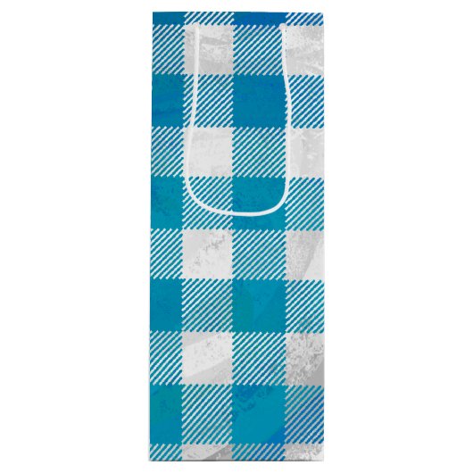 市松模様に水牛の格子青と白 ワインギフトバッグ (正面)