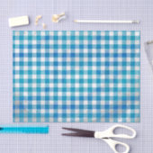 市松模様に水牛の格子青と白 薄葉紙 (クラフト)