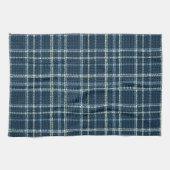 市松模様に点々のある型。灰色の青。 キッチンタオル (横)
