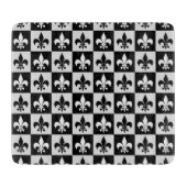 市松模様に白黒フルーアDe-Lisパターン カッティングボード (正面)