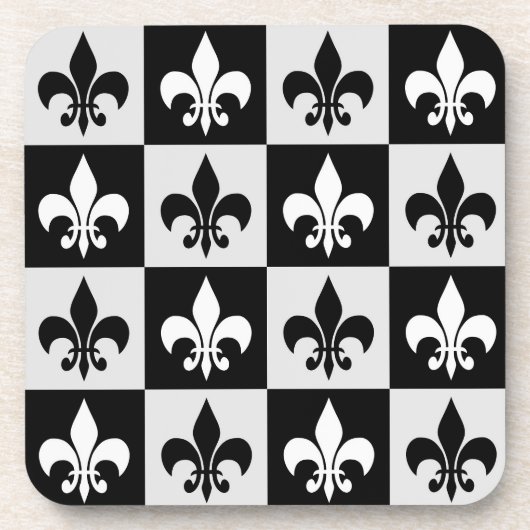 市松模様に白黒フルーアDe-Lisパターン コースター (正面)